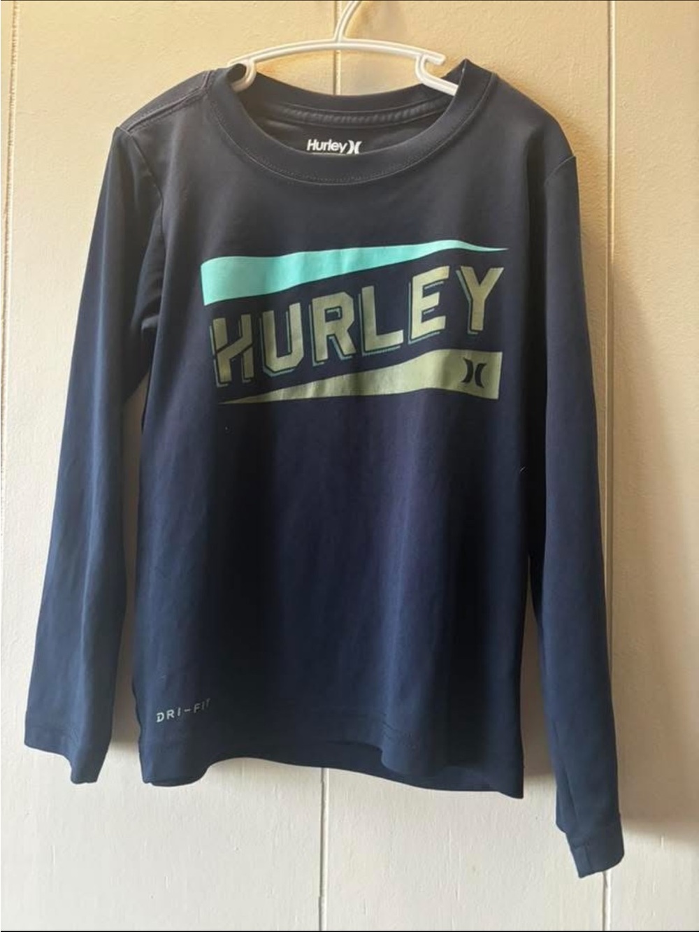 Hurley Navy Long-Sleeve Tee with Teal Logo